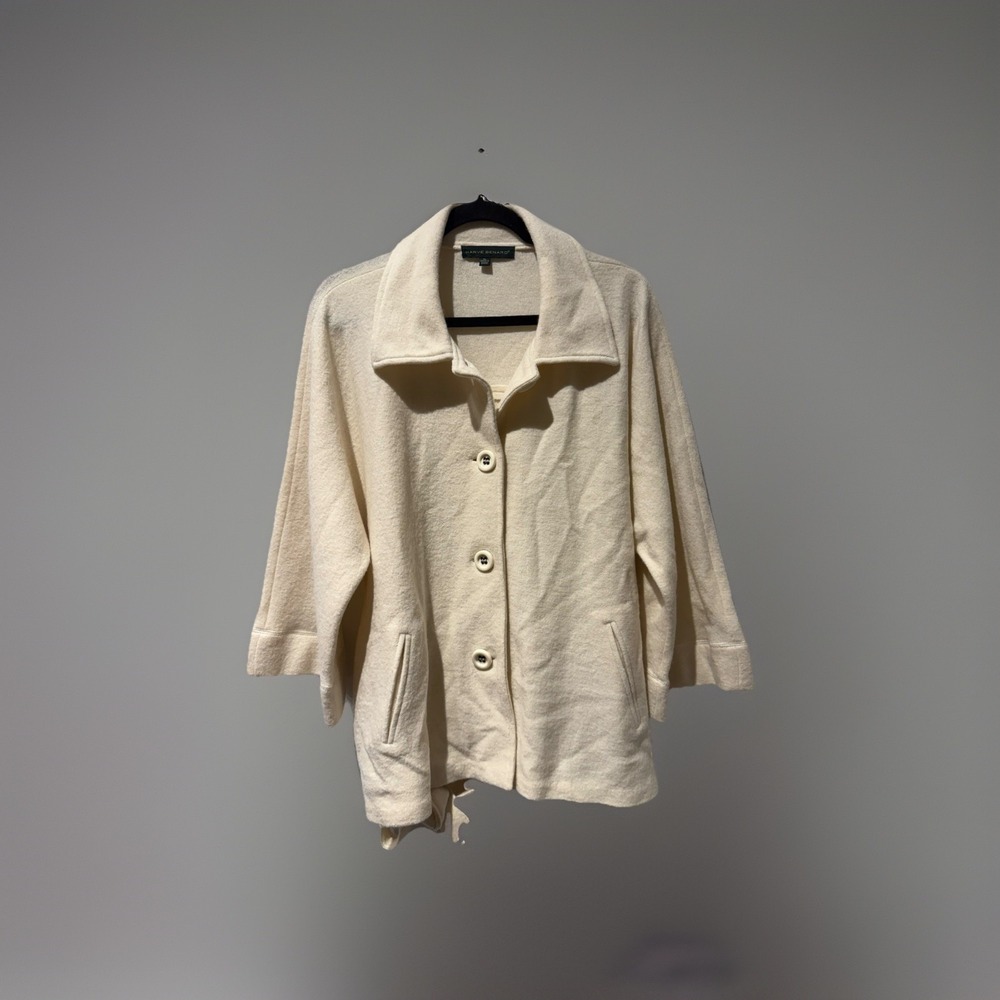 Harvé Benard Women's Cream Wool Belted Casual Jacket Size XL Preppy Business